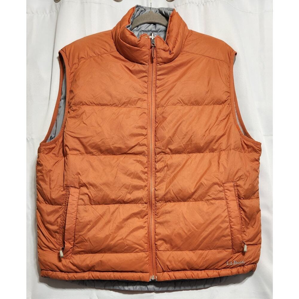 LL Bean Reversible Goose Down Puffer Vest Men's Size L‎ Orange/Gray